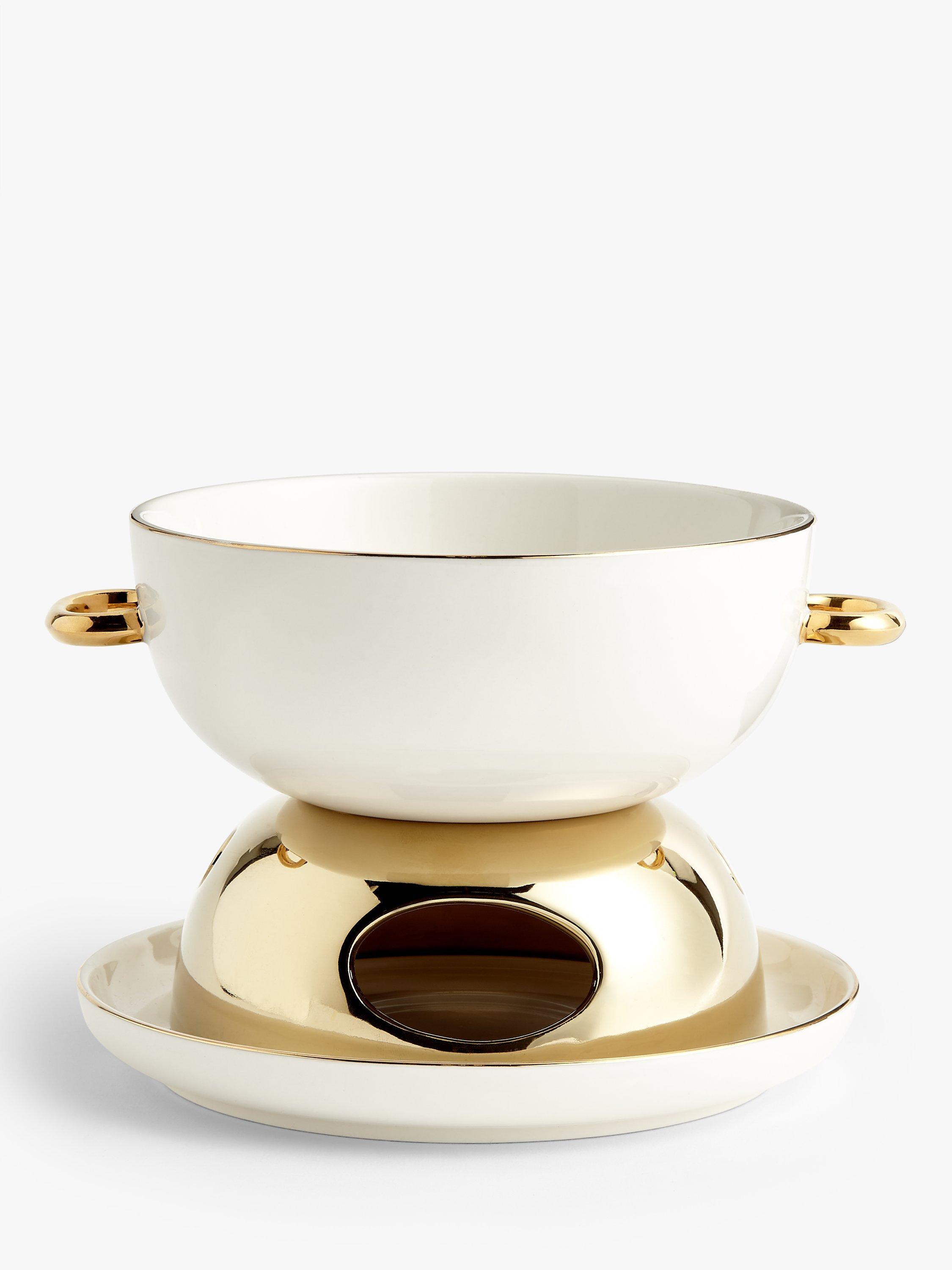 John Lewis & Partners Ceramic Fondue Gift Set, White/Gold