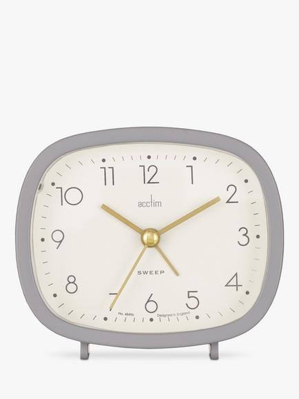 Acctim Ramsey Curved Non-Ticking Sweep Analogue Alarm Clock - view 2, Grey