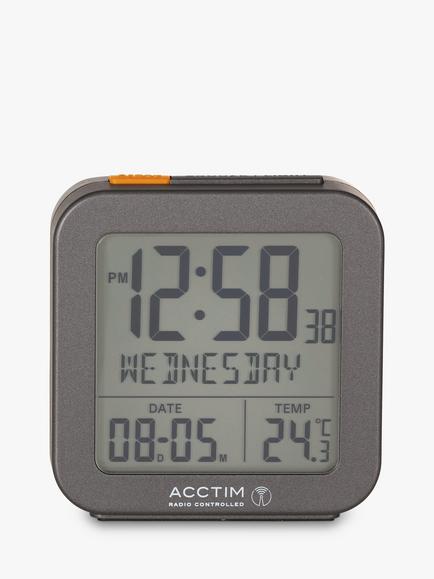 Acctim Invicta Radio Controlled Square Digital Alarm Clock, Dark Grey - view 2, Dark Grey