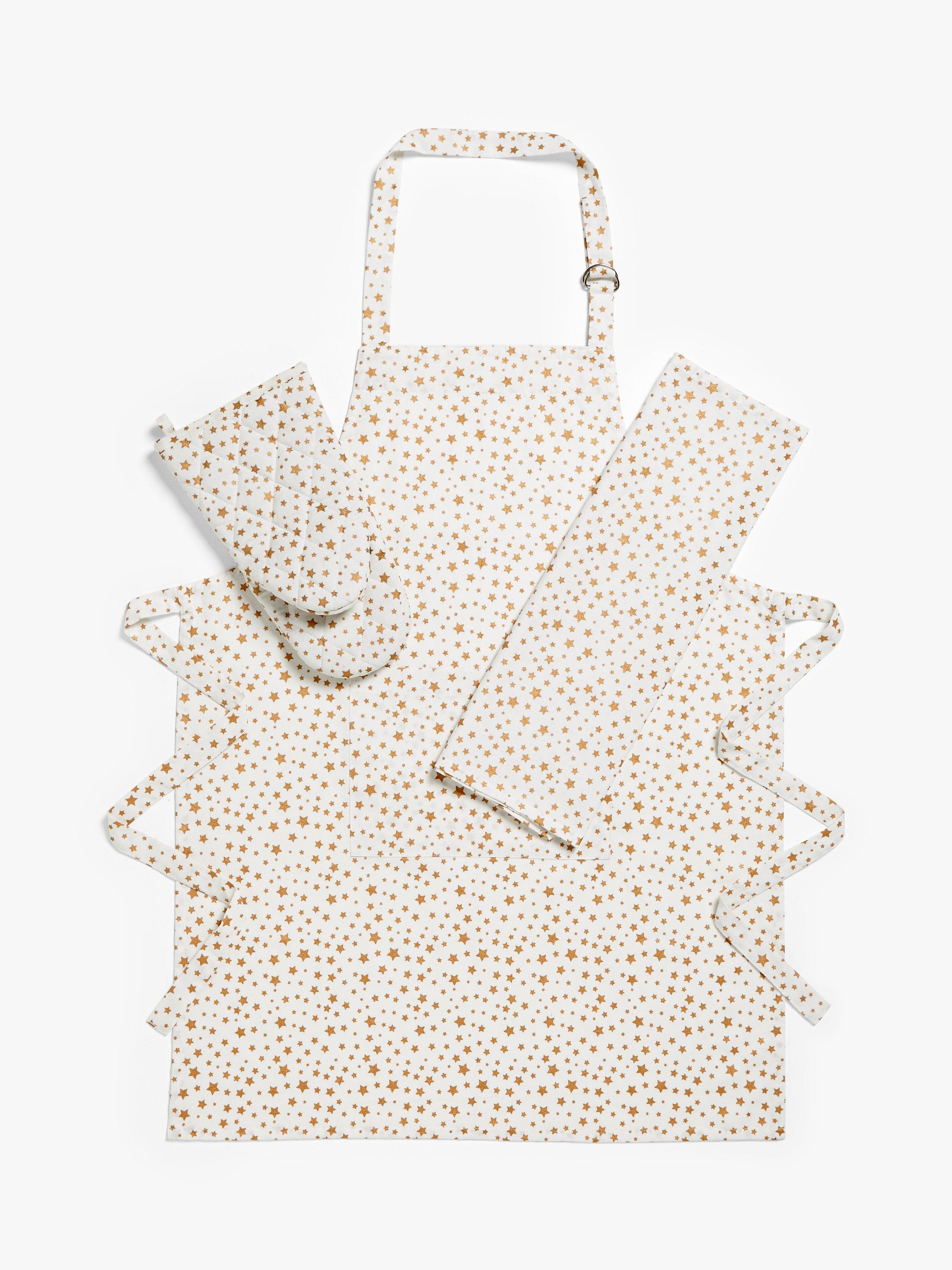 John Lewis & Partners Star Print Kitchen Textiles Christmas Gift Set, White/Gold