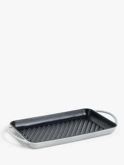 John Lewis Cast Iron Rectangular Grill Pan, 33cm - view 2, Frost Grey