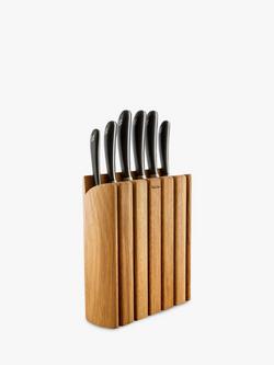 Robert Welch Signature Book Oak Wood Filled Knife Block & 6 Kitchen Knives, Natural/Silver