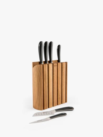 Robert Welch Signature Book Oak Wood Filled Knife Block & 6 Kitchen Knives - view 2, Natural/Silver