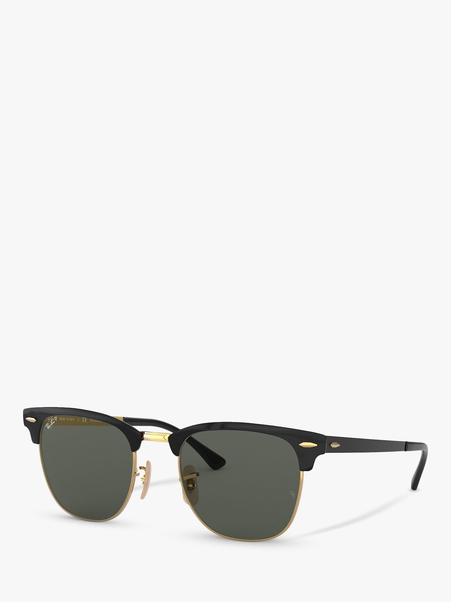 Ray-Ban RB3716 Unisex Square Polarised Sunglasses, Black/Gold