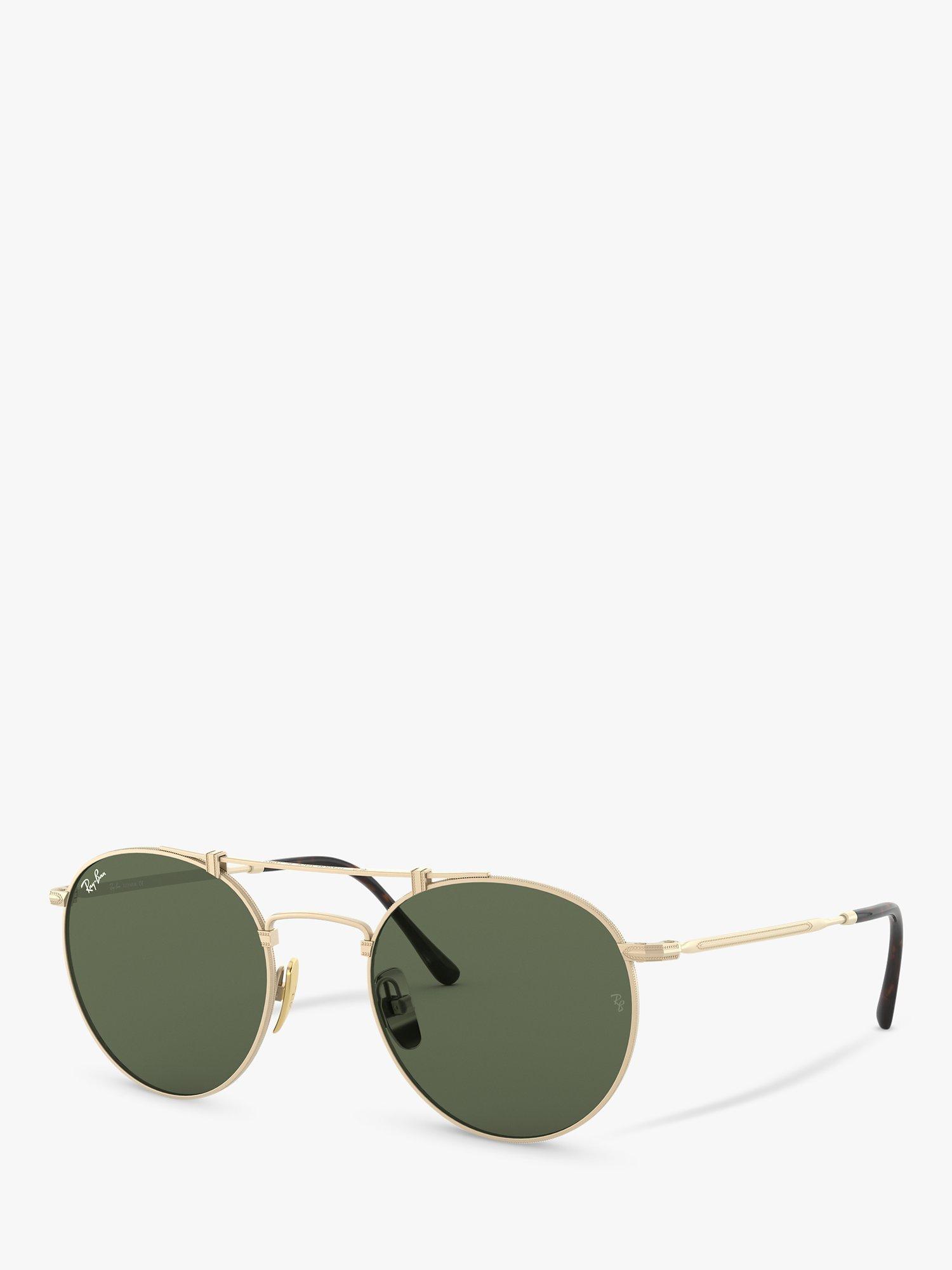 Product image 1 of 11, which shows Ray-Ban RB8147 Unisex Round Double Bridge Sunglasses, Brush Gloss/White Gold