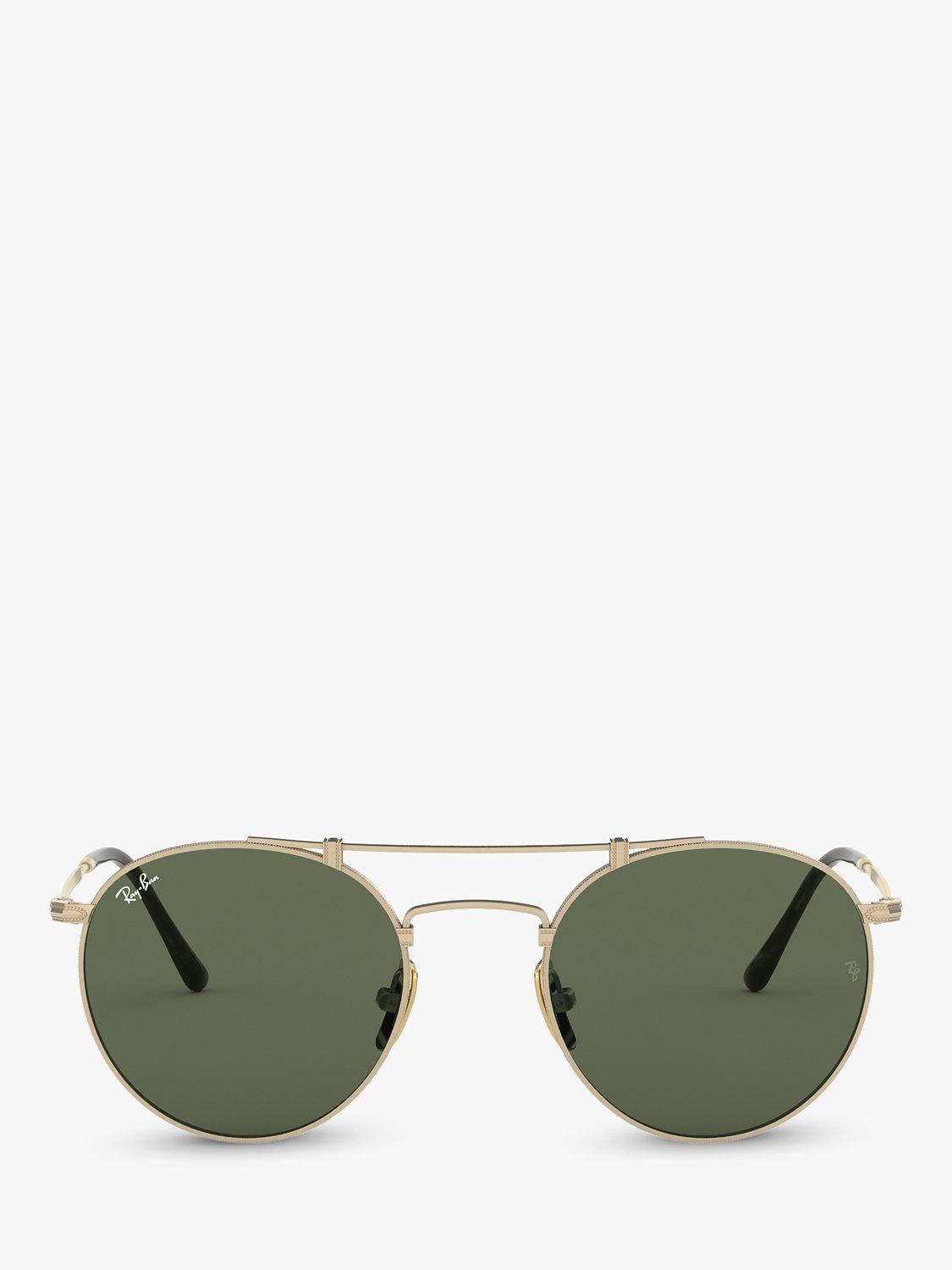 Product image 3 of 11, which shows Ray-Ban RB8147 Unisex Round Double Bridge Sunglasses, Brush Gloss/White Gold