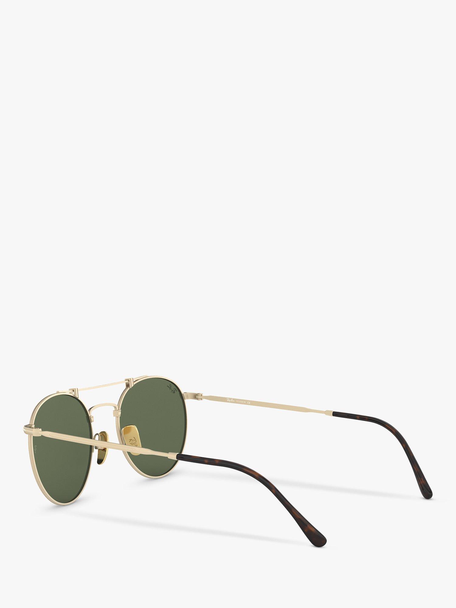 Product image 5 of 11, which shows Ray-Ban RB8147 Unisex Round Double Bridge Sunglasses, Brush Gloss/White Gold