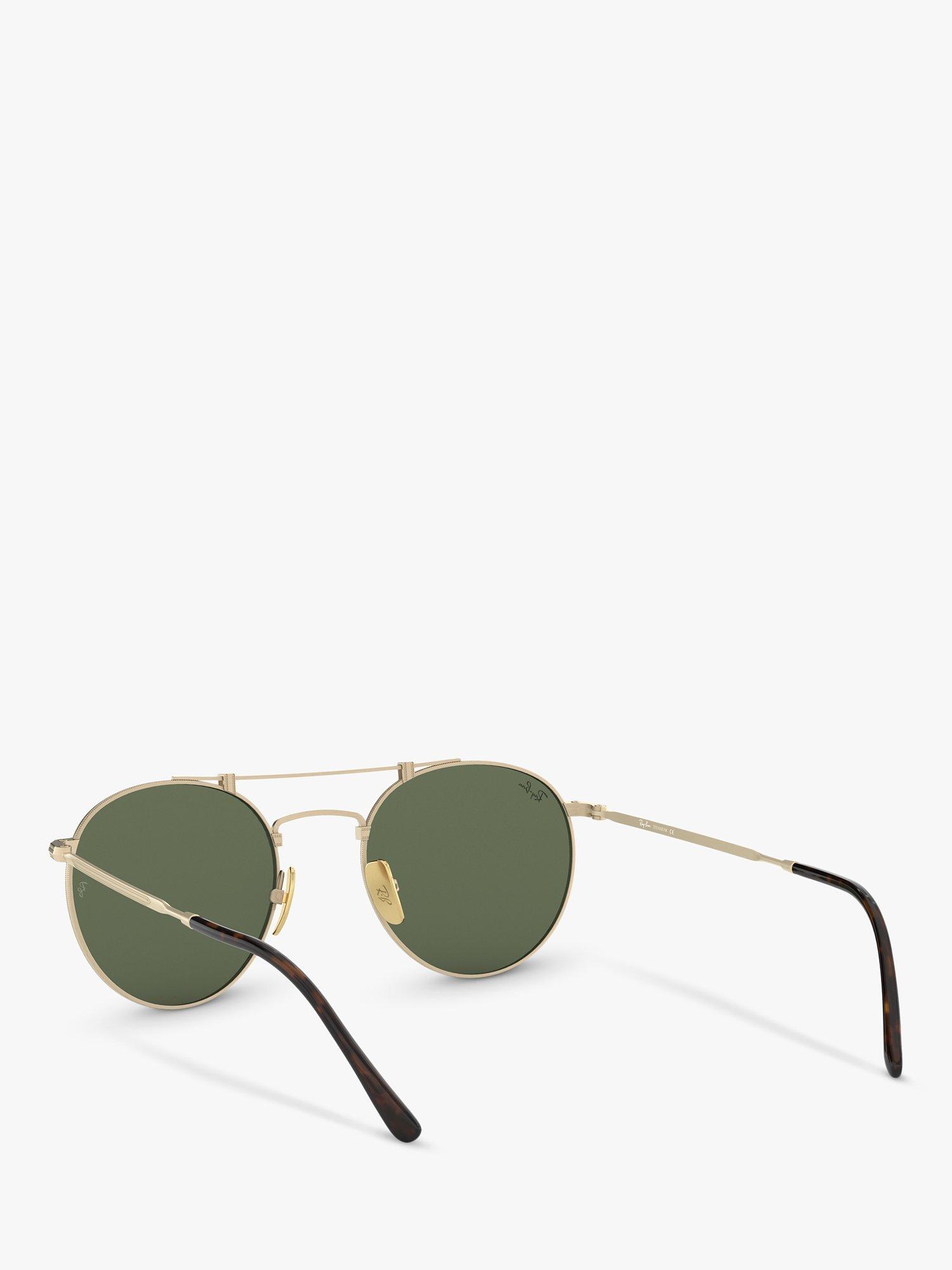 Product image 6 of 11, which shows Ray-Ban RB8147 Unisex Round Double Bridge Sunglasses, Brush Gloss/White Gold