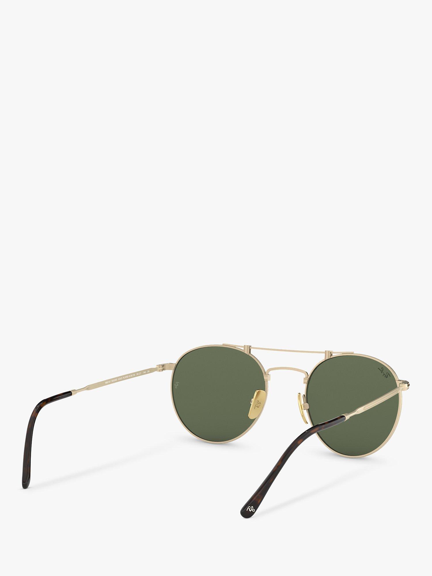 Product image 8 of 11, which shows Ray-Ban RB8147 Unisex Round Double Bridge Sunglasses, Brush Gloss/White Gold