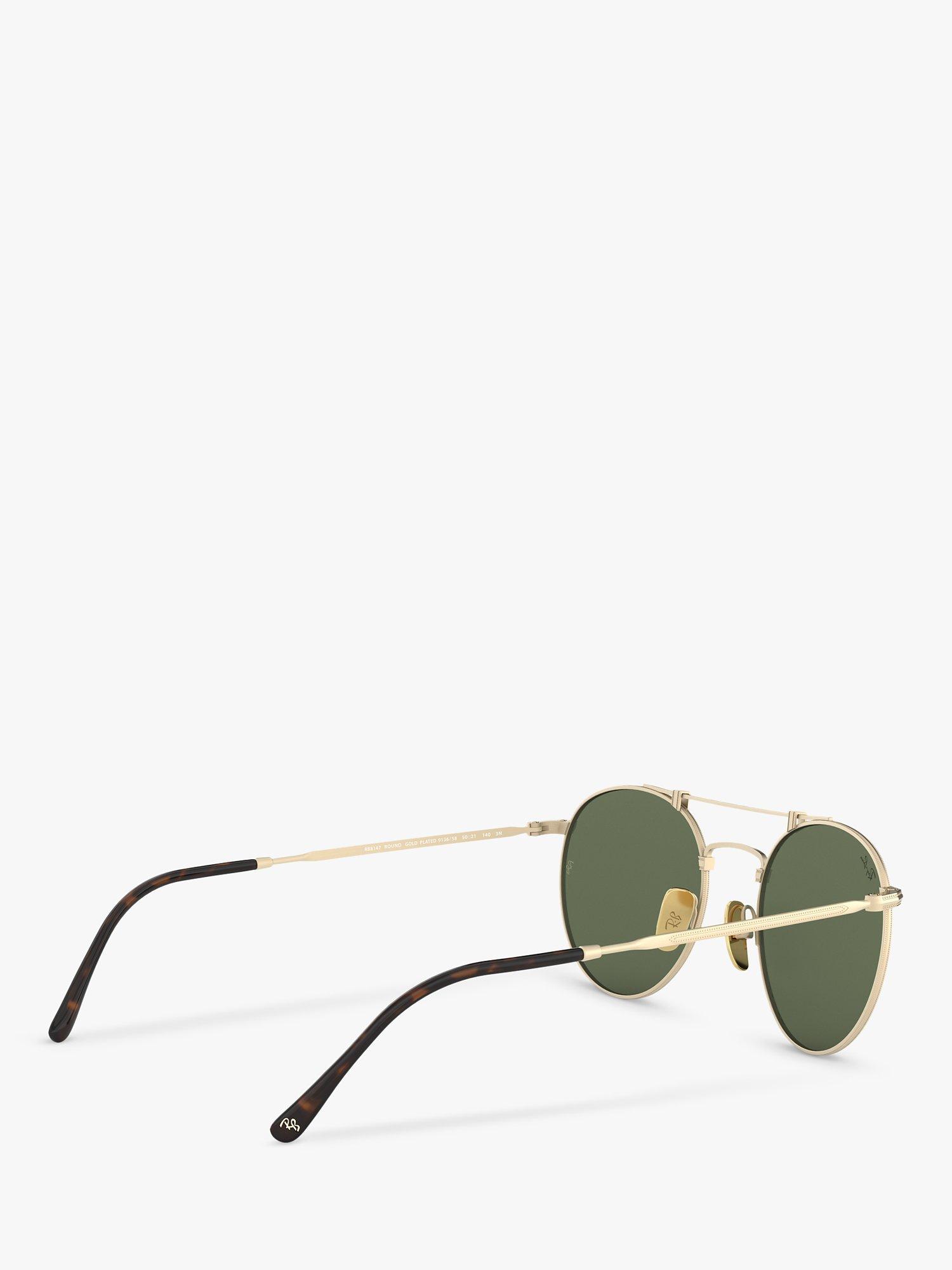 Product image 9 of 11, which shows Ray-Ban RB8147 Unisex Round Double Bridge Sunglasses, Brush Gloss/White Gold
