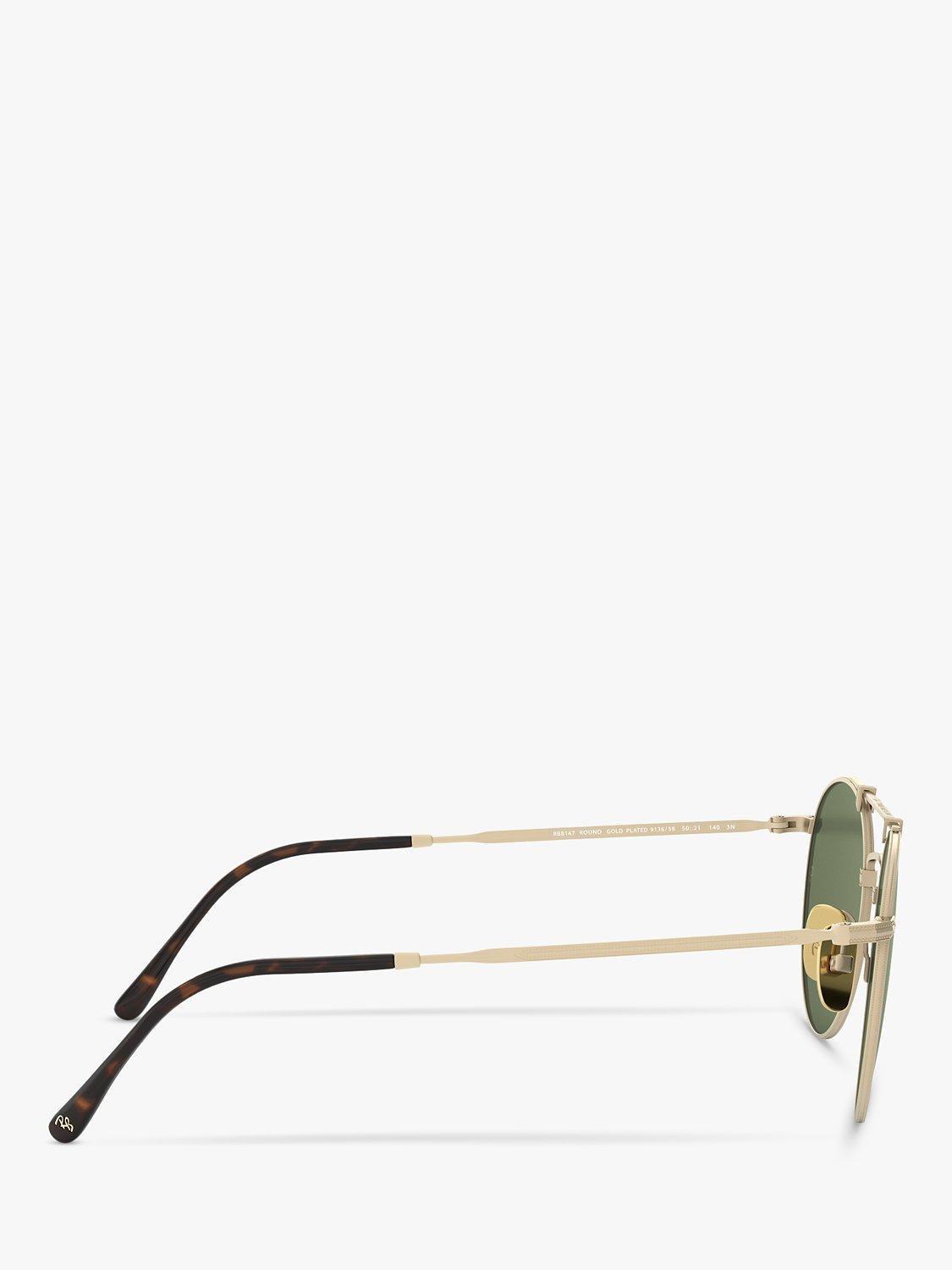 Product image 10 of 11, which shows Ray-Ban RB8147 Unisex Round Double Bridge Sunglasses, Brush Gloss/White Gold