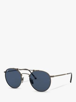 Ray-Ban RB8147 Unisex Oval Sunglasses, Demi Gloss Pewter/Dark Blue, Demi Gloss Pewter/Dark Blue