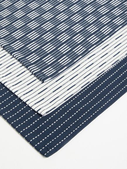 John Lewis Striped Tea Towels, Pack of 3, Dark Blue, Dark Blue
