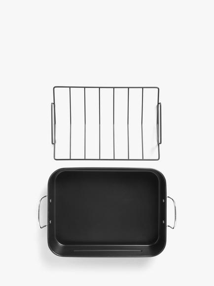 John Lewis Non-Stick Carbon Steel Roaster & Rack, 38cm, Black