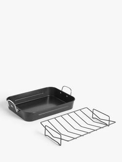 John Lewis Non-Stick Carbon Steel Roaster & Rack, 38cm - view 2, Black