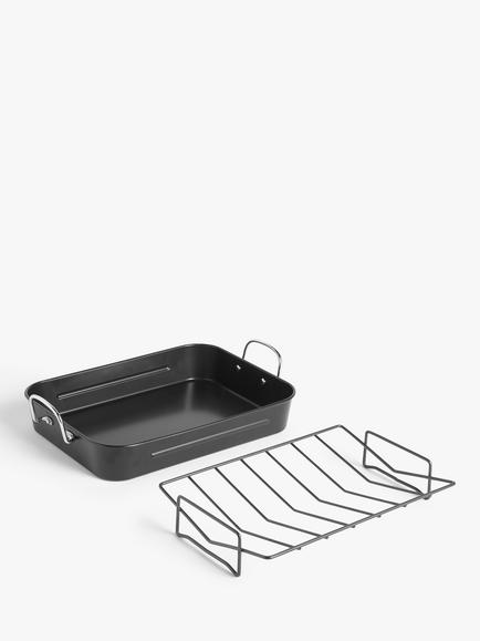 John Lewis Non-Stick Carbon Steel Roaster & Rack, 38cm - view 2, Black