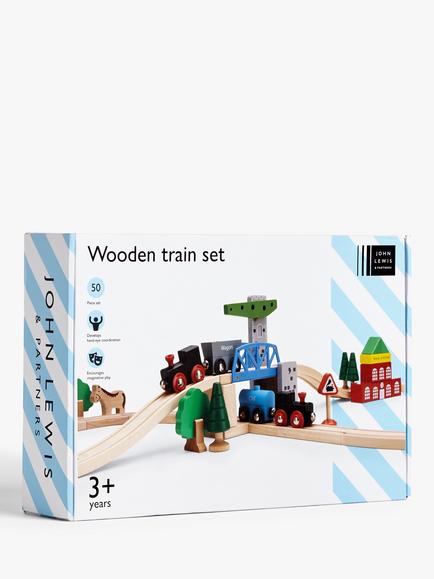 John Lewis Wooden Train Set, 50 Pieces - view 2, Multi