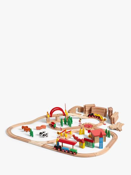 John Lewis Wooden Train Set, 120 Pieces - view 2, Multi