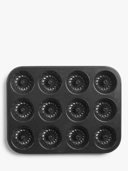 John Lewis Professional Non-Stick 12 Cup Decorative Mini Cake Tin, Black