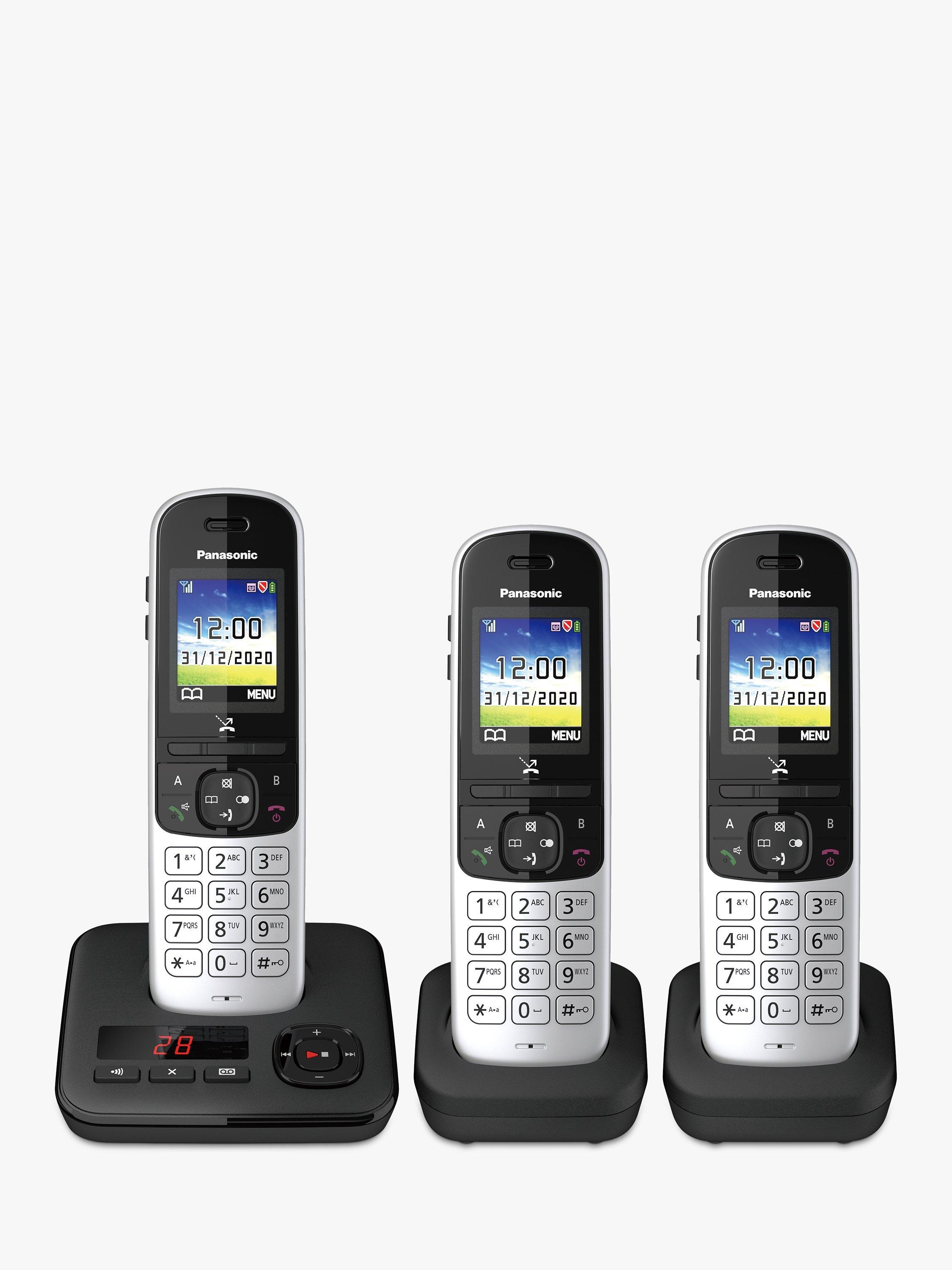 Panasonic KX-TGH723ES Digital Cordless Telephone with Automated Call Block and Answering Machine, Trio Dect, Silver