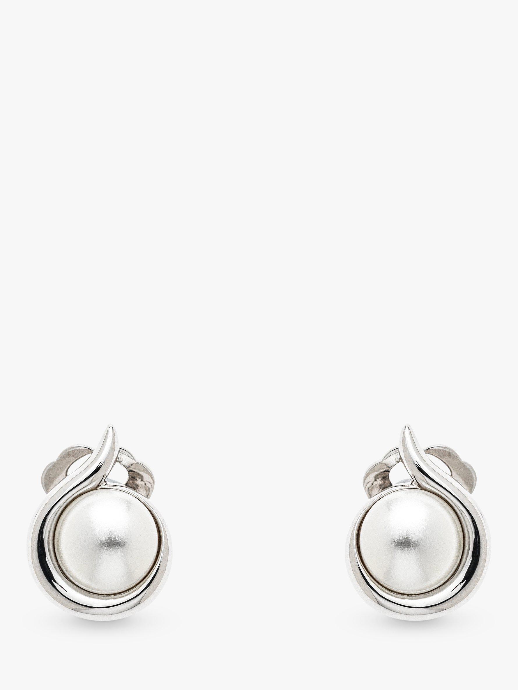 Emma Holland Faux Pearl Round Clip-On Stud Earrings, Silver