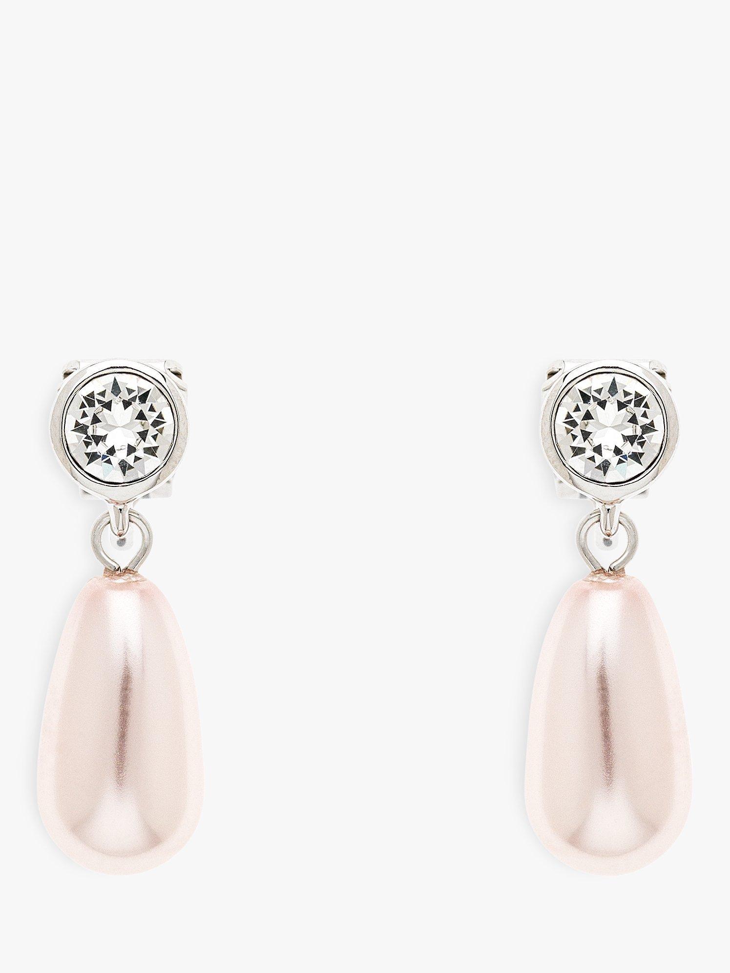 Emma Holland Swarovski Crystal and Faux Pearl Clip-On Drop Earrings, Silver/Pink