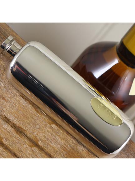 English Pewter Company Pewter Hip Flask with Brass Badge - view 2, 