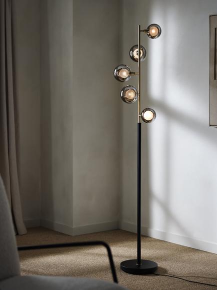 John Lewis Huxley Floor Lamp, Smoke/Antique Brass - view 2, Smoke/Antique Brasss