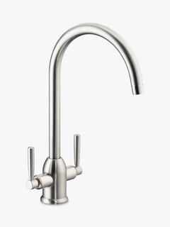 John Lewis Leap 2 Lever Kitchen Tap, Brushed Nickel