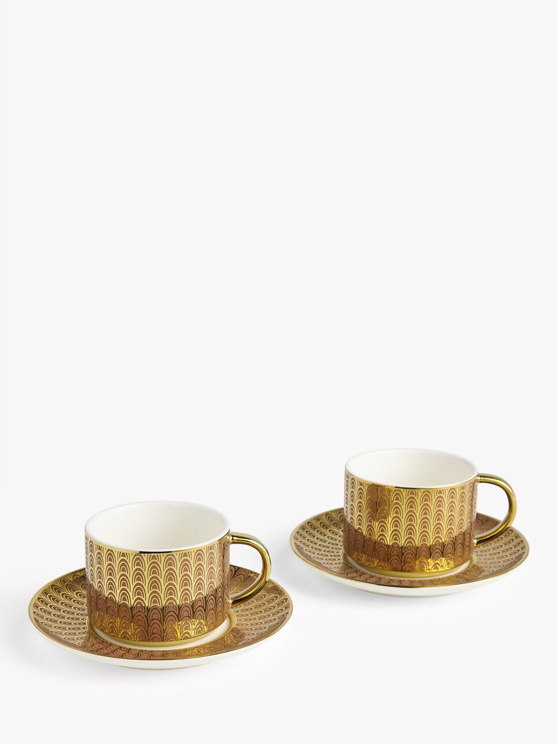 John Lewis & Partners The Arts Tea Cups & Saucers, Set of 2, 220ml, Pink/Gold