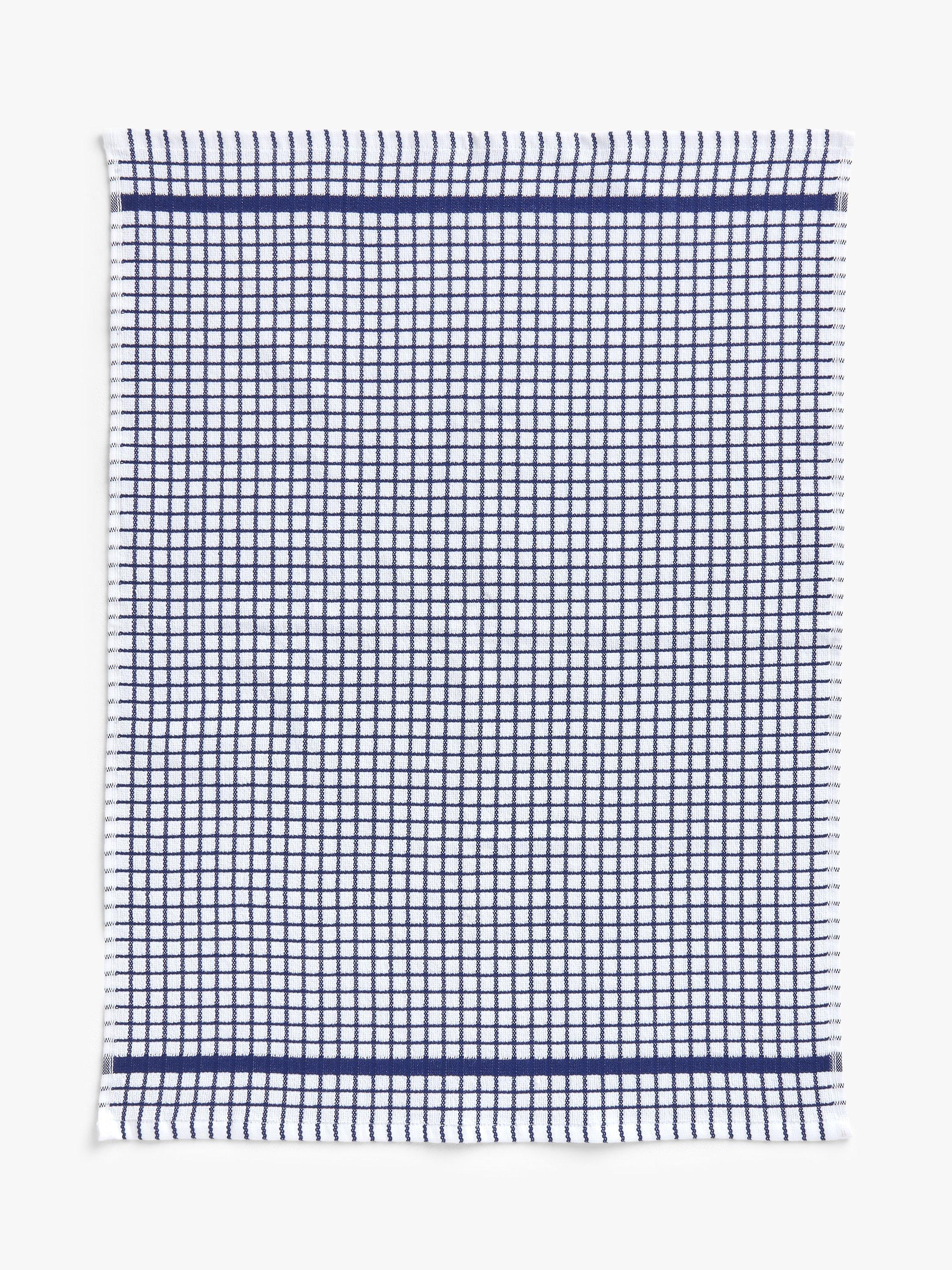 John Lewis ANYDAY Check Terry Cotton Tea Towel Blue