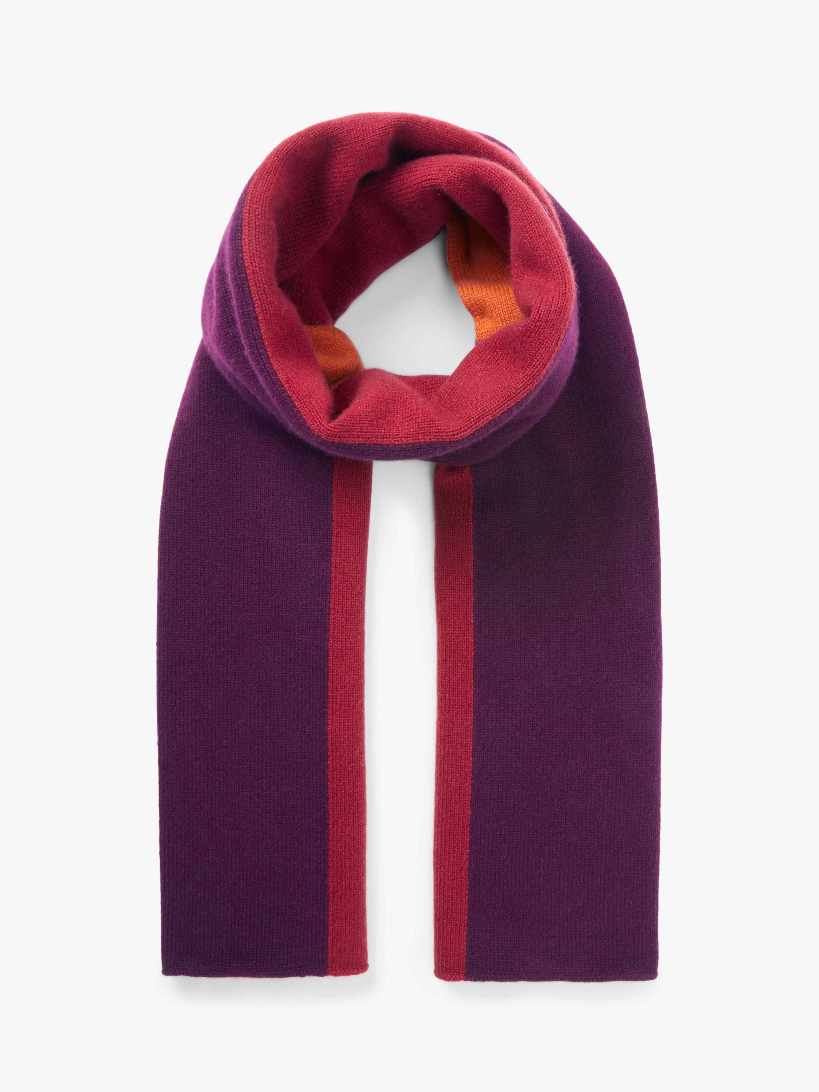 John Lewis & Partners Cashmere Colour Block Stripe Scarf, Purple Mix