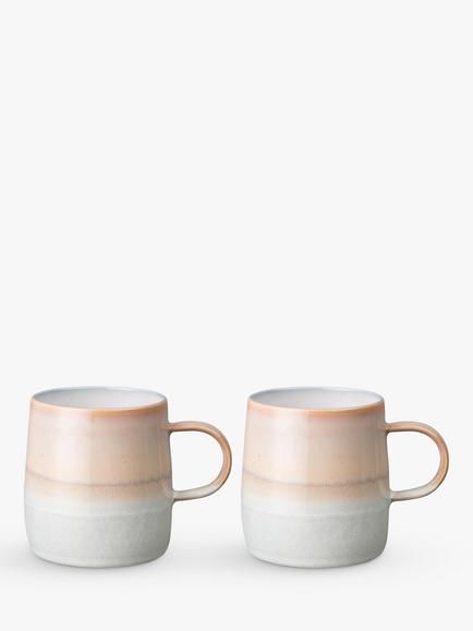Denby Quartz Rose Stoneware Mugs, Set of 2, 350ml, Pink/Blue, Pink/Blue