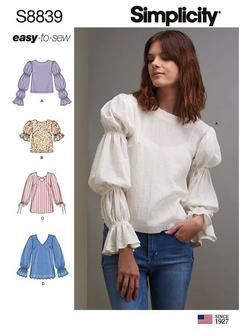 Simplicity Women's Ruffle Sleeve Top Sewing Pattern, 8839, 
