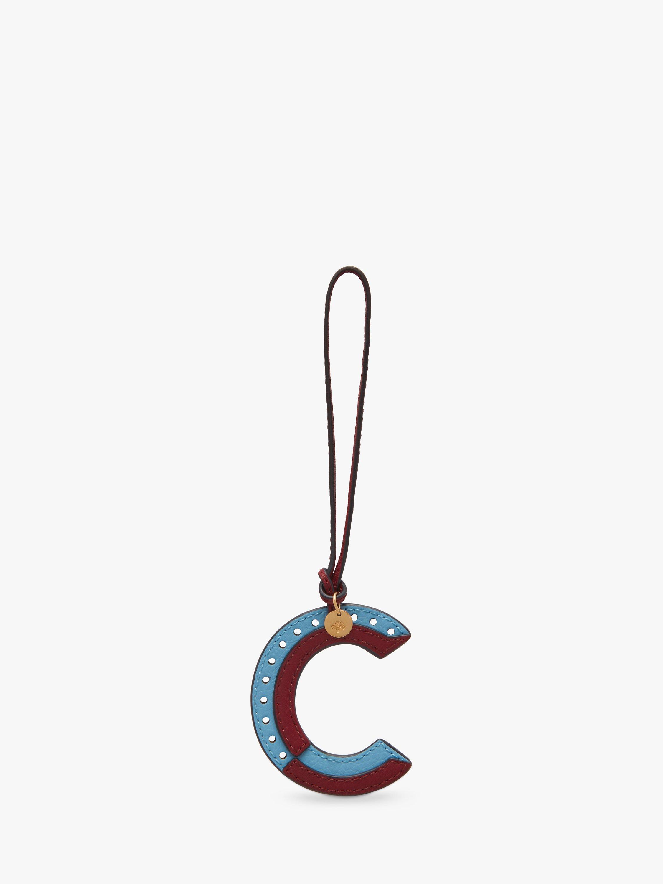Mulberry Alphabet Leather Colourblock Keyring, Pale Slate, C