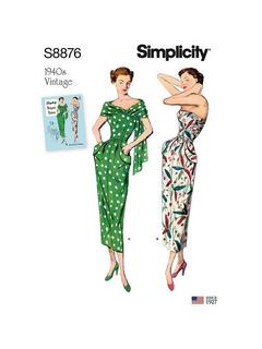 Simplicity Womens' 1940 Vintage Dress Sewing Pattern, 8876