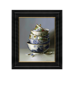 Brookpace Lascelles 'Stacked China' Framed Canvas, 25 x 20cm, Blue/White, Blue/White
