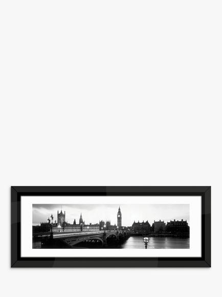 Brookpace Lascelles 'London's River Thames at Westminster' Framed Print & Mount, 43 x 100cm, Black/White