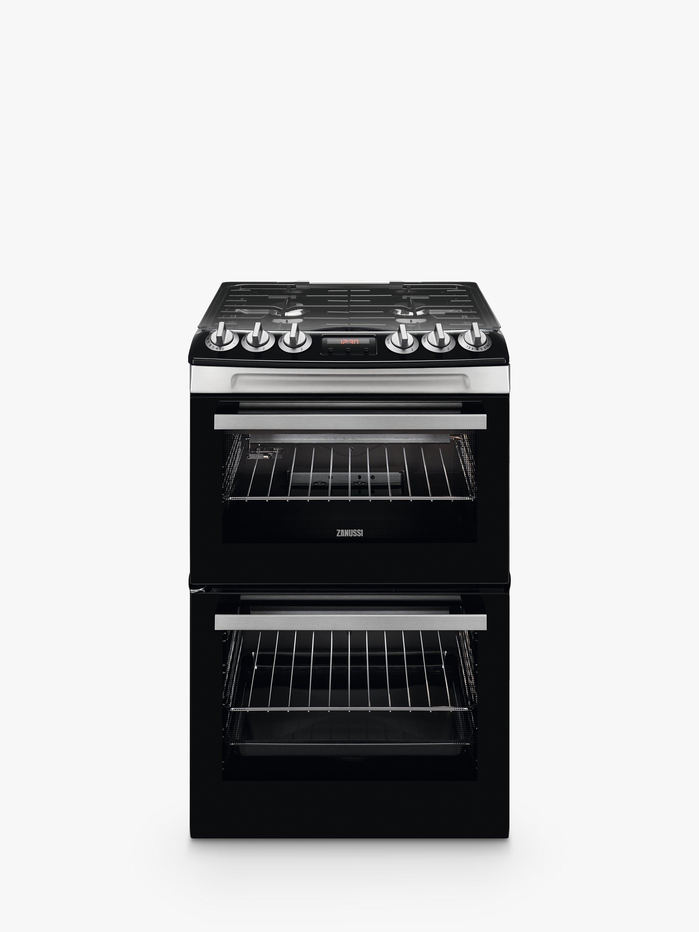 Zanussi ZCG43250XA Double Gas Cooker, A Energy Rating, Black/Stainless Steel