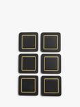 John Lewis Cork-Backed Classic Coasters, Set of 6, Black/Gold