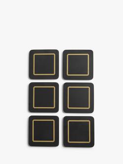John Lewis Cork-Backed Classic Coasters, Set of 6, Black/Gold, Black With Gold