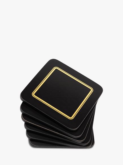 John Lewis Cork-Backed Classic Coasters, Set of 6, Black/Gold - view 2, Black With Gold