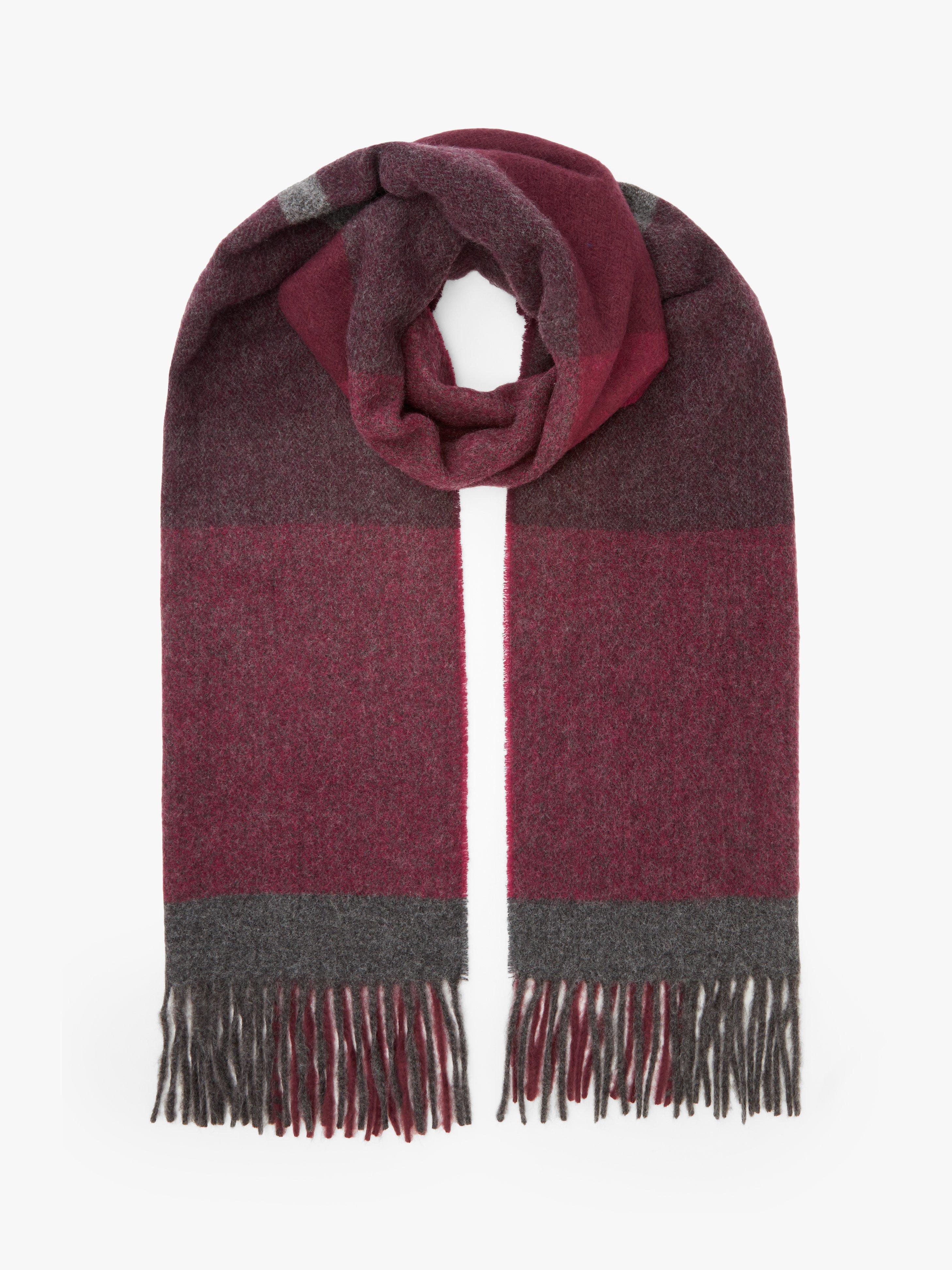 John Lewis & Partners Colour Block Herringbone Wool Blend Scarf, Burgundy