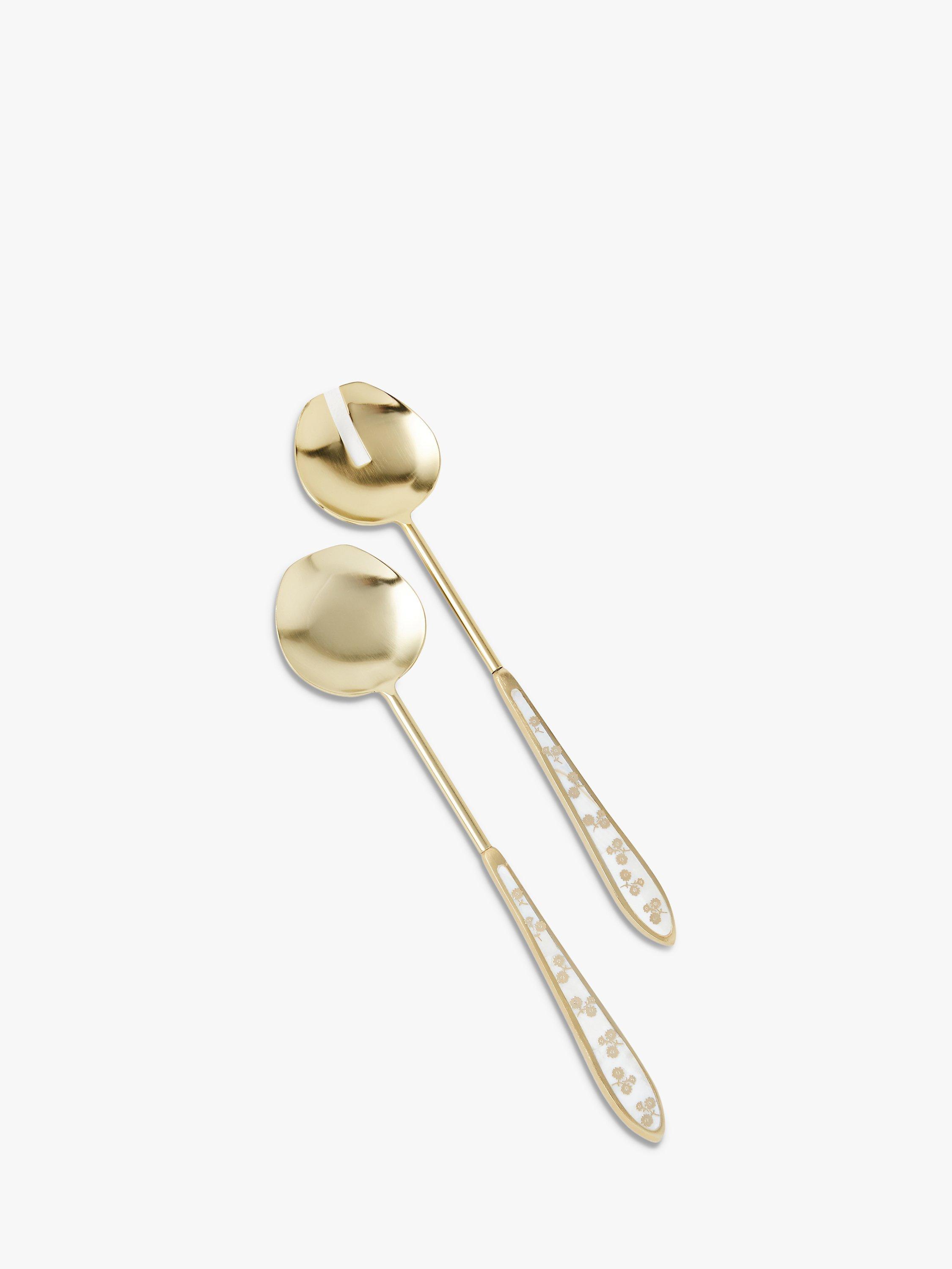 Anthropologie Primrose Mother-Of-Pearl Salad Servers, Brass