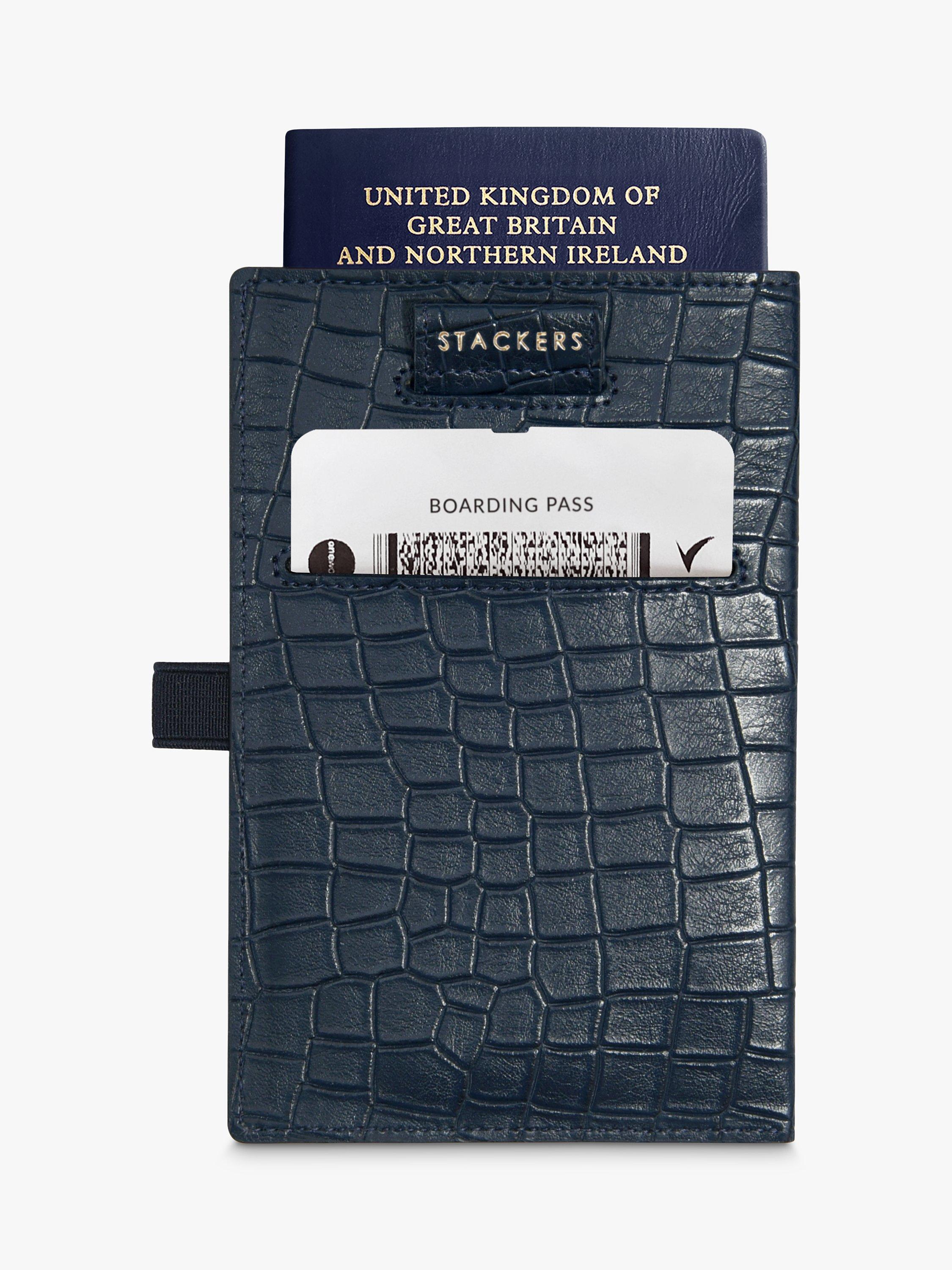 Stackers Mock Croc Passport Sleeve, Navy