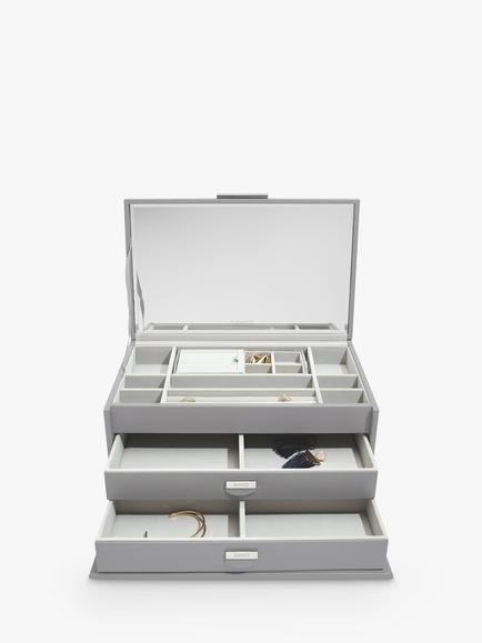 Dulwich Designs Leather Large Jewellery Box, Grey, Grey