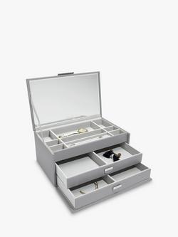 Dulwich Designs Leather Large Jewellery Box, Grey - view 2, Grey