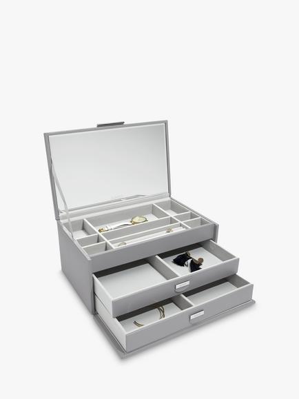 Dulwich Designs Leather Large Jewellery Box, Grey - view 2, Grey