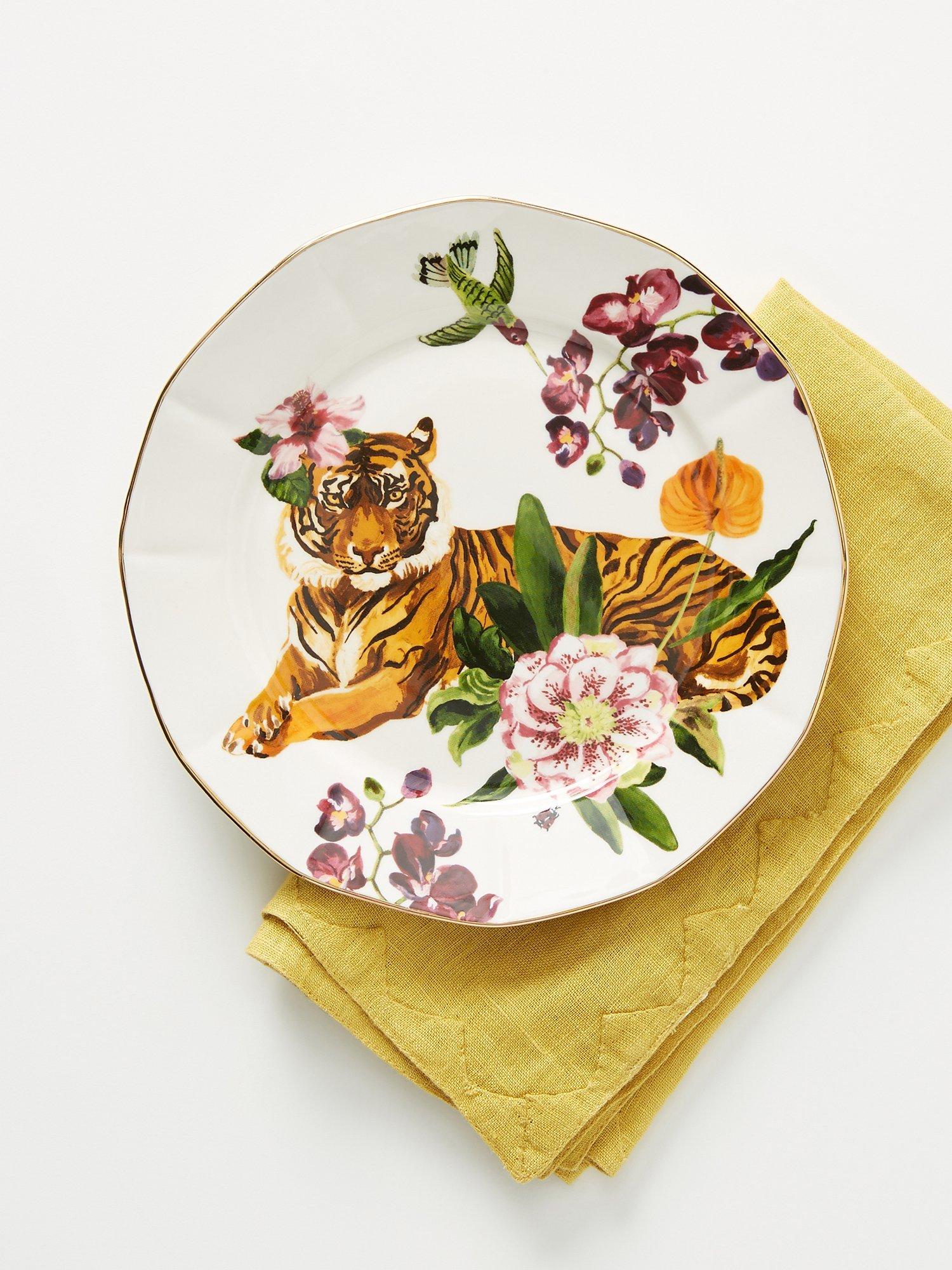 Anthropologie Nathalie Lete Tiger Dessert Plate, 20cm, White