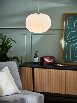 John Lewis Pleated Glass Globe Ceiling Light, White/Chrome - view 2, White/Chrome